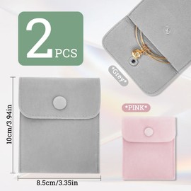 AfitLulu 2 Pack Velvet Jewellery Pouches, Samll Jewellery Bags Soft Jewellery Travel Pouch Jewelry Gift Bags with Snap Button for Storing Rings, Bracelets, Necklaces, Earrings, Watches (Gray)
