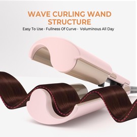 Waver Hair Tool,Mini Waver Curling Iron，Curling Iron Hair Crimper Waver，Ionic Deep Waver Curling Wand with Ceramic 2 Barrel for Women，Double Voltage, Easy to Use, Pink, 1.25 Inch.