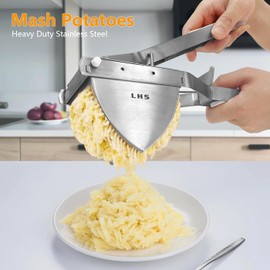 LHS Potato Ricer and Masher, Heavy Duty Stainless Steel Commercial Baby Food Masher, Business Potato Masher and Food Press with Ergonomic Comfort Grip, White