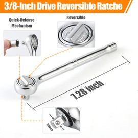 YSMD 40 Pieces 1/4-Inch & 3/8-Inch Entry-level Drive Socket Set with Reversible Ratchet, Wrench Set with Extension bar, SAE/Metric for Starter Socket Wrench Set for Light Duty Use