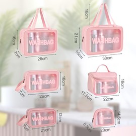 Aucuu Travel Toiletry Bag, Cosmetic Bag, Transparent Toiletry Bag for Women, Portable Waterproof Toiletry Bag Organiser, Zip Makeup Bag with Large Capacity for Men and Women, #9 Pink 6pc-c, 1