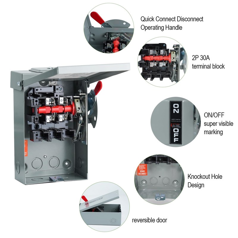 2P 30Amp 120V/240V General Duty Safety Switch,Disconnect Switches Box,Quick Disconnect
