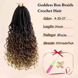 8 Packs Goddess Box Braids Crochet Hair for Black Women 14 Inch - Boho Knotless Box Braids Crochet Hair Pre Looped Synthetic Braiding Hair Extensions Ombre Colors 4-30-27