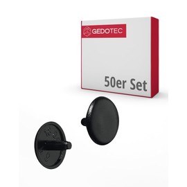 Gedotec Furniture Cover Caps Round | Pack of 50 - Screw Caps for Headhole Hole PZ2 | H1115 | Covers Diameter 12 x 2.5 mm | Closure Plugs Plastic Black | End Caps for Drill Holes