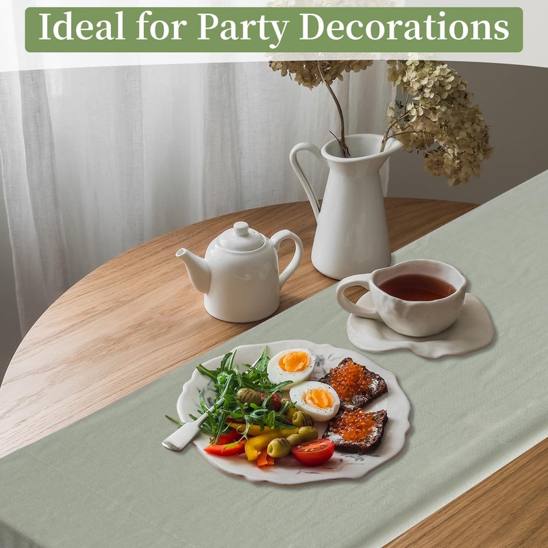 Sage Green Fabric Chiffon Table Runner, Kitchen Table Decoration Indoor