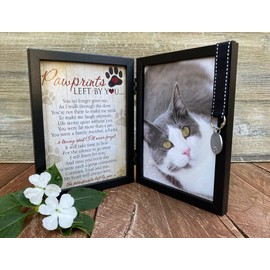 Pawprints Left By You Memorial 5x7 Frame for Cat with Pet Tag - Thoughtful Cat Memorial Gift