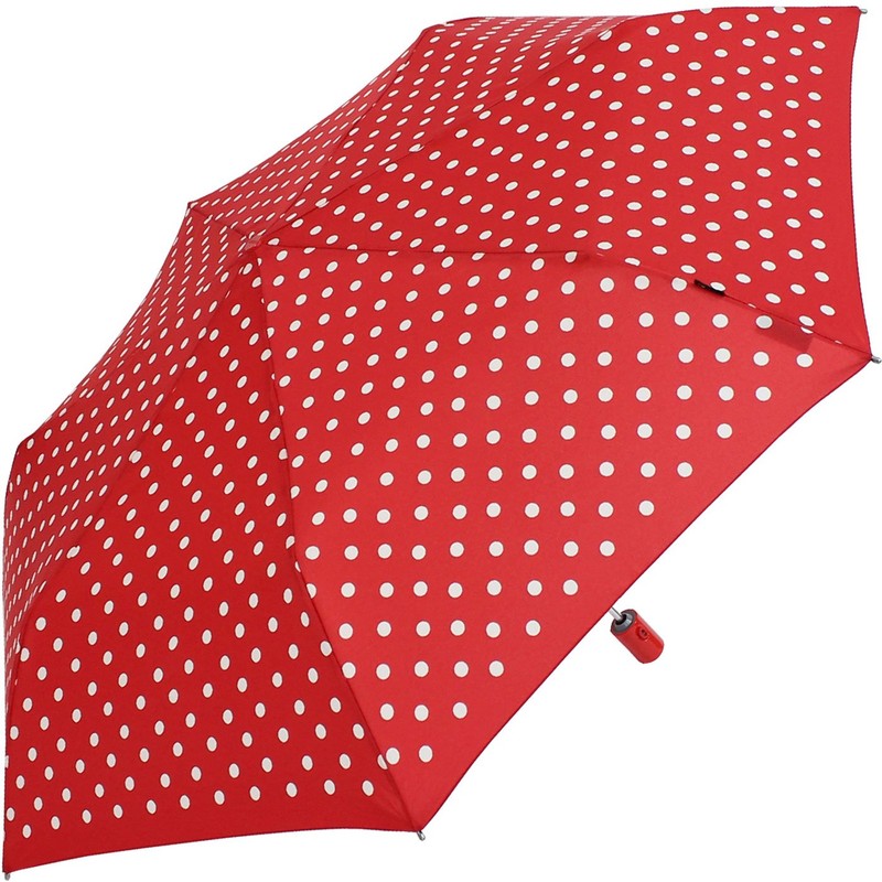 Knirps Slim Duomatic Polka Dots Pocket Umbrella Red White in