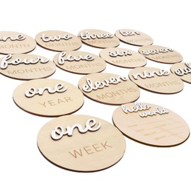 HJKlove 3D Wooden Monthly Milestone Cards, Baby Monthly Milestone Marker Cards, Newborn Memento Milestone to Document Baby's Growth, Pregnancy Journey Sign -incl Announcement & Hello World Sign.