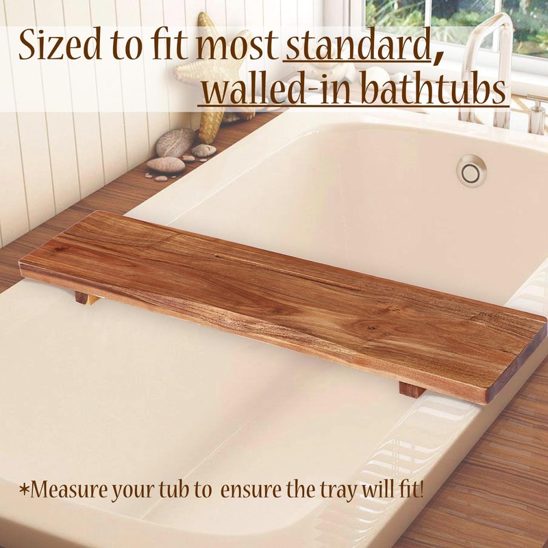 Premium Acacia Wood Bathtub Tray Caddy with Adjustable Legs, Minimalistic