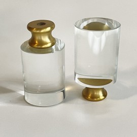 Hospitality Source Crystal Glass Lamp Finial Set, 2 Pieces - Tall Cylinder Shape, Gold Finish Base