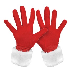 Christmas Santa Claus Gloves Short Red Velvet Gloves with White Furry Cuff Classic Xmas Cosplay Gloves Fancy Dress Christmas Costume Supplies Festival Full Finger Party Gloves for Women Teens