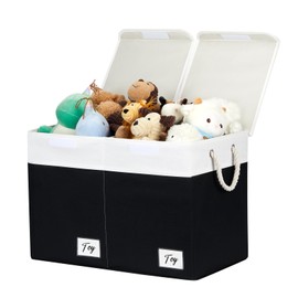 HNZIGE Extra Large Fabric Storage Bins for Shelves, Closet Organizer Baskets with Lids, Sturdy Organizers Living Room (White & Black, 24.4" x 13" x 16", Modern, Collapsible, Home Storage Bins)