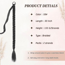 Fulang Hair 2 x Braid Ponytail Extensions, Braid with Scrunchie, Hairpiece for Braiding Long Ponytail, Synthetic Hair for Women, Braided Hairpiece (1B#)