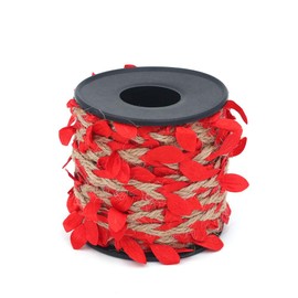 Shiwaki 2PCS Jute Twine with Leaf, 33 Feet Leaf Ribbon with Coil for Wedding Home Garden Decoration - Red