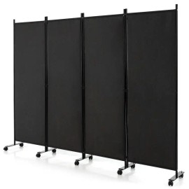 4-Panel Folding Room Divider with Lockable Wheels Privacy Screencolor: Brown Color
