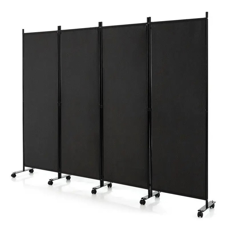 4-Panel Folding Room Divider with Lockable Wheels Privacy Screencolor: Brown