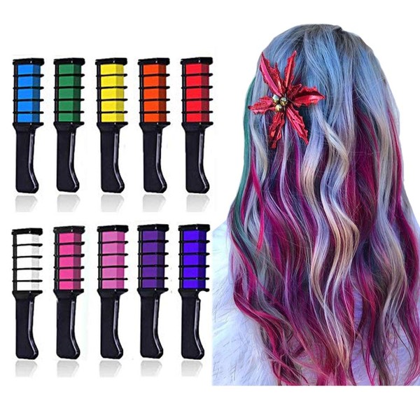 EBANKU Temporary Hair Chalk Comb, 10 Color Washable Hair Chalk Set for Girls Kids Gifts on Cosplay DIY Halloween Christmas Day Birthday Party