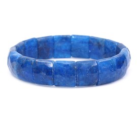 Keleny Natural Blue Apatite 15mm Square Grain Faceted Beaded Stretchable Rock Crystal Bangle 7.5 Inch Unisex