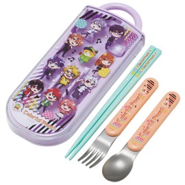 Skater 25 TACC2AG Children's Bento Trio Set, Chopsticks, Spoon, Fork, Kids' Cutlery, Antibacterial, Easy to Open Slide Type, Made in Japan, Colorful Peach