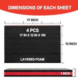 4 Pack 17 X12 X 1 Inch Tool Box Foam,Tool Shadow Foam Inserts For Cases, Kaizen Organizer, Polyethylene Storage Sheets For Toolbox Hard Case
