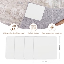 Rug Pad Gripper for Hardwood Floors - No Damage, Non-Slip Rug Pads with Under Rug Carpet Tape Technology, Ensures Flat Corners and Secure Placement - 4 Pack, 3.9inch Squares