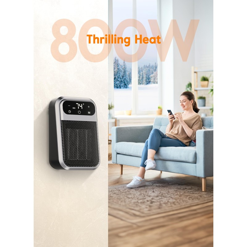GiveBest 800W Wall Outlet Space Heater with Remote,LED Display Small