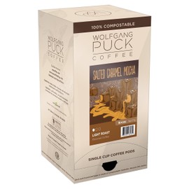Wolfgang Puck Soft Coffee Pods (9.5 Gram/Pack of 6), Salted Caramel Mocha, 108 Count
