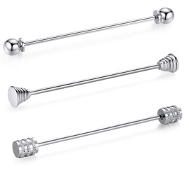 HONEY BEAR 3pcs Set Mens Shirt Collar Bar Pin Clips Clasp,Stainless Steel for Wedding Business Gift (Mix Silver 3pcs Set Without Box)