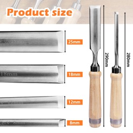 ATOPLEE 4PCS Wood Chisel Set,Curved Inner Bevel Woodworking Chisel Chrome Vanadium Steel,8mm,12mm,18mm,25mm for DIY,Carpenter Craftsman,Beginners Hobbyists