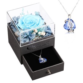Preserved Red Real Rose with I Love You Necklace-Eternal Flowers Rose Birthday Gifts for Mom Grandma Wife, I Love You Gifts for Her, Anniversary or Valentines Romantic Gifts for Women (December)