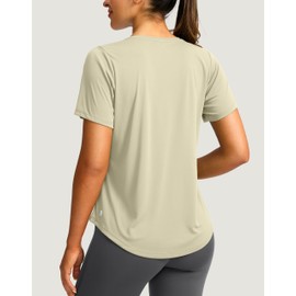 Women's Short Sleeve Workout Shirts Breathable UPF 50+ Sun Protection T-Shirts Quick Dry Gym Running Hiking Tops (Oat Milk, XL)