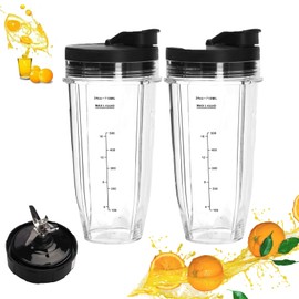 Tefola Pack of 5 Replacement Parts for Blender - 2 Mixing Cups 24 oz / 2 Piece Juicer Cup 710 ml + with 2 Portable Lids + Replacement Juicer Blade Suitable for Nutri Auto IQ Series Mixer