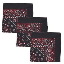 Motique Accessories Two Tone Paisley Bandana - Set of 3 Black