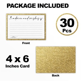 Nuckxy 30 Advice & Wishes Cards - Shiny Gold - Double Sided Fill-In Advice Cards For Bridal, Wedding, Graduate Party, Mr & Mrs, Retirement, Baby Shower, Party Favor & Supplies - A01