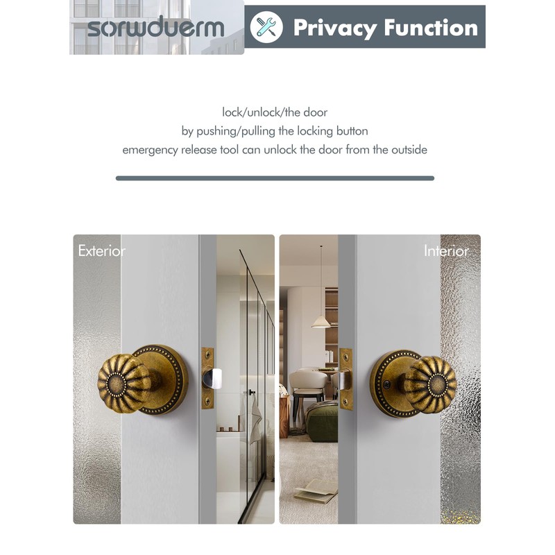 SORWDUERM Antique Brass Door Knob Passage Door Knobs Interior Door