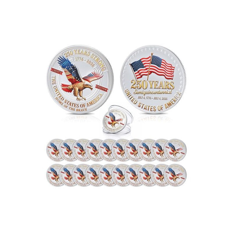 20 Pcs 250th Anniversary Commemorative Coins US 1776–2026 Token Display