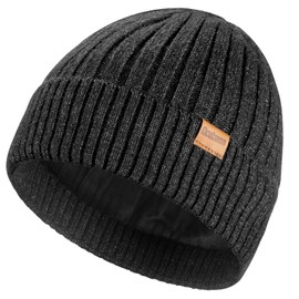 Ocatoma Beanie Hat for Men Women Unisex Toque Winter Cuffed Hat with Lining Soft Warm Ski Knitted Hats Gifts for Men Women Dark Gray