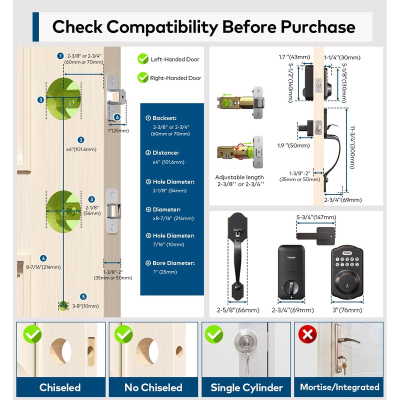 TEEHO Keyless Entry Door Lock Deadbolt with Handle Set, Electronic