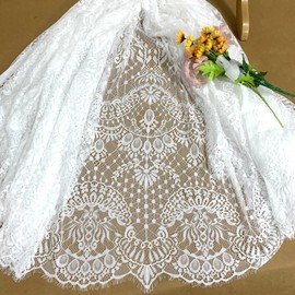 300cmx150cm Eyelash Lace Fabric Soft Chantilly Bridal Lace Fabric by The Yard for Floral Wedding Dresses, DIY Crafts, Table Cloth,Vintage Home Décor (Flower 8)