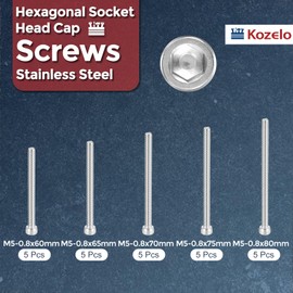 Kozelo 25pcs M5 Socket Head Cap Screws Bolts Nuts Assortment Kit - [M5x60/65/70/75/80mm] 304 Stainless Steel Allen Socket Drive for 3D Printer