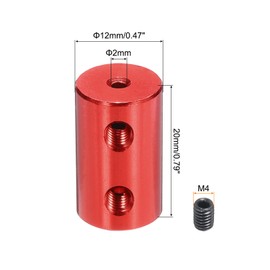 sourcing map 2mm to 2mm Bore Rigid Coupling 20mm Length 12mm Dia M4 Aluminum Alloy Shaft Coupler Connector for 3D Printers DIY Car Boat Red, with 6pcs Coupling, 24pcs Screws, 2pcs Wrench