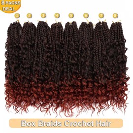 8 Packs Goddess Box Braids Crochet Hair 14 Inch Crochet Box Braids Curly Ends Bohemian Box Braid Hair for Women (T350 14 inch 8 pack)