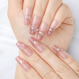 Sethexy Cat Eye Handmade Press On Nails Medium Length Trapezoid Gradient Fake Nails Glitter Rhinestone 10 PCS Complete art Fake nails Glitter Crystals Fake Nail for Women and Girls (red1, L)