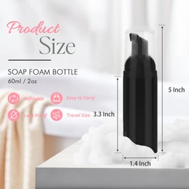 Foam Pump Bottle 3Pcs Travel Lash Shampoo Bottle, Empty Portable Refillable Mousse Foam Soap Dispenser for Hand Soap, Lash Cleanser, Shampoo, Face Wash, Cosmetics (Black, 2oz/60ml)