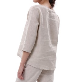 Womens Linen 3/4 Sleeve Blouse Crew Neck Summer Casual Tops Loose Fit (Linen, Small)