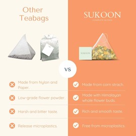 Sukoon, Organic Turmeric Ginger Tea – 50 Herbal Teas (2g Each) – No Caffeine, No Sugar – 100% Natural Turmeric Tea Bags with ginger for inflammation – Te de curcuma – Sourced From Himalayas