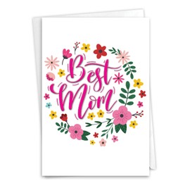 NobleWorks Mother's Day Greeting Card with 5 x 7 Inch Envelope (1 Card) Mom Mom Love - Floral Wreath C10980BMDG