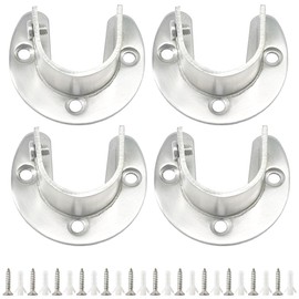Ruidee 4Pcs Tension Bar U Shaped Brackets Closet Rod Bracket 32mm Curtain Pole Brackets Stainless Steel Rod End Supports U Flange for Shelf Wardrobe Shower Curtain (32MM/Silver/FL)