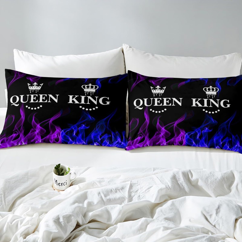 Homemissing King and Queen Crown Duvet Cover Set Modern Chic