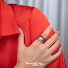 Paz Creations 925 Sterling Silver Spinner Ring with Amethyst Gemstone, Anxiety Ring/Boho Ring with 14K Gold Fidget Ring, 925 Sterling Silver Rings for Women (Size 8)